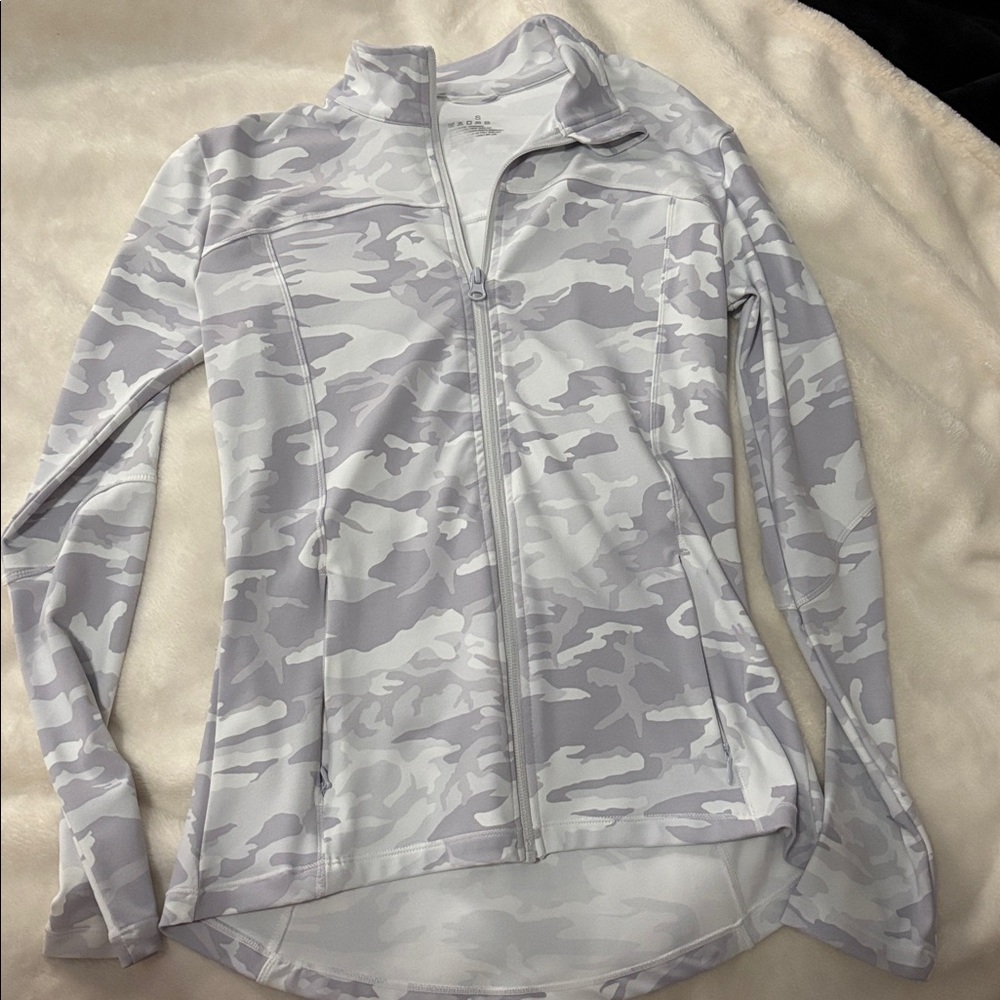White and Gray Camo Zip-Up Jacket
